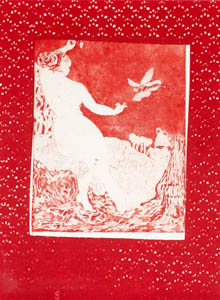 Rendevouz red , etching, colografi, size H 31 x W 24cm